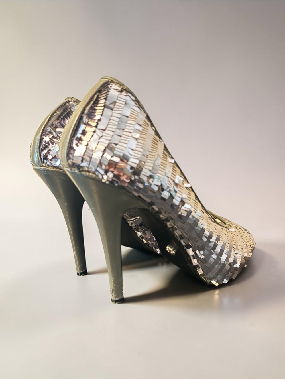 Dereon Iridescent Lavender Sequin Peep-Toe Heels